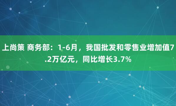 上尚策 商务部：1-6月，我国批发和零售业增加值7.2万亿元，同比增长3.7%