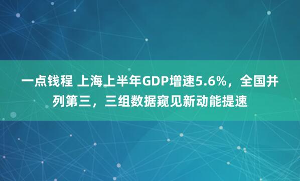 一点钱程 上海上半年GDP增速5.6%,全国并列第三,三组数据窥见新动能提速